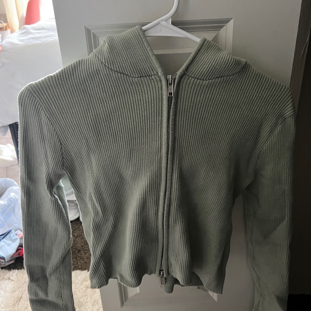 brandy melville green crop zip up